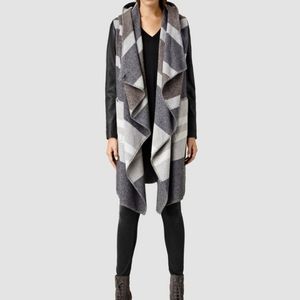 All Saints Leather and Wool Striped Coat